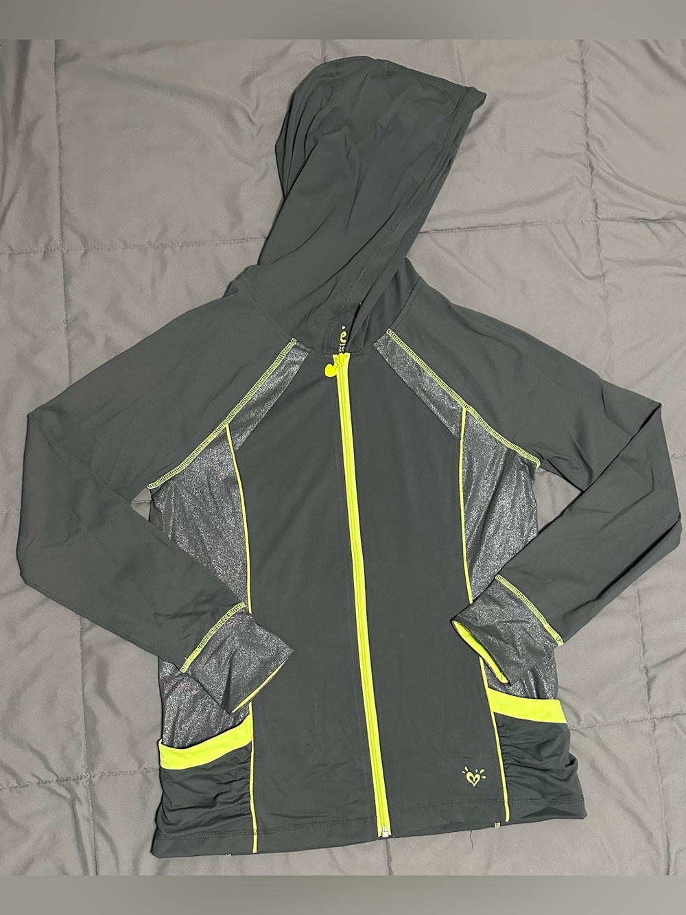 NWOT Girls Gray Hooded Active Jacket with Neon Yellow Trim - Justice Sz 20